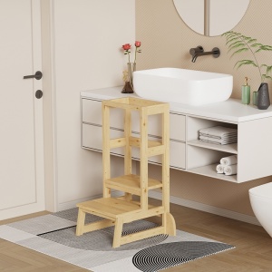 Πύργος εκμάθησης για παιδιά από ξύλο Montessori Chiquel Natural 45.7x51x90 cm - Img 3