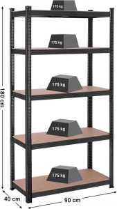 Ράφι Songmics, 5 Ράφια, 180 x 90 x 40 cm, Μαύρο, GLR040B01 - Img 2