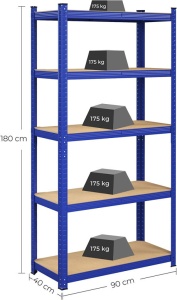 Ράφι Songmics, 5 Ράφια, 40 x 90 x 180 cm, Blue, GLR040Q01 - Img 3