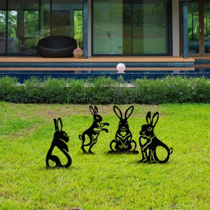 Σετ μεταλλικά διακοσμητικά αξεσουάρ κήπου Rabbits Μαύρο 22x35 cm