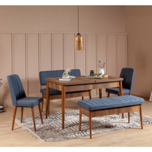 Σετ τραπέζι και καρέκλες 5 τεμάχια Vina 1048 Walnut-Dark Blue