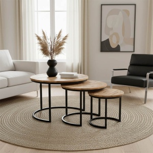 Σετ τραπεζάκια σαλονιού 3 τεμ. Frina boho Natural 70x70x45 cm