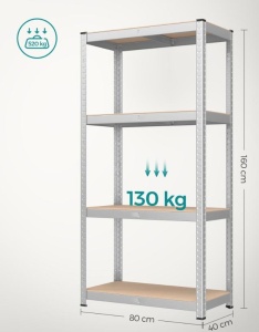 Σετ 2 μεταλλικές ραφιέρες, Songmics, Μαύρο, 520 kg 40 x 80 x 160 cm - Img 5