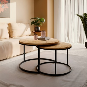 Σετ 2 τραπεζάκια σαλονιού Solme Pako World Natural 75x75x45 cm - Img 2