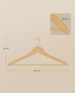 Σετ 30 ξύλινες κρεμάστρες, Songmics, Φυσικό, 43 x 21 cm - Img 6