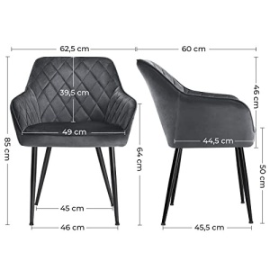 Σετ 4 καρέκλες τραπεζαρίας, Songmics, Γκρι, 62.5x60x85 cm - Img 3