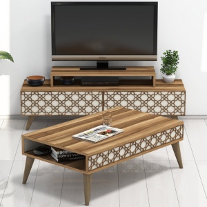 Σετ Comoda TV και τραπεζάκι σαλονιού σαλονιού City Walnut-Cream