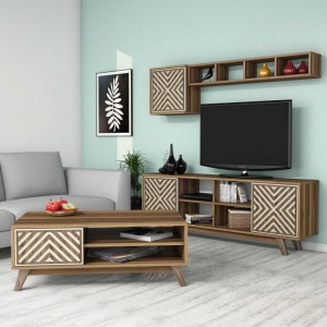 Σετ Comoda TV και τραπεζάκι σαλονιού σαλονιού İnci Walnut-Cream