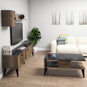 Σετ Comoda TV και τραπεζάκι σαλονιού σαλονιού Lidya1 Walnut-Marble - Img 3