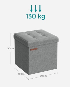 Σκαμπό Μπαούλο Αποθήκευσης Γκρι Songmics 30x30x30 cm - Img 3