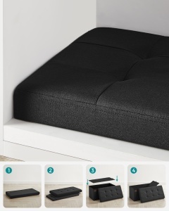 Σκαμπό Μπαούλο Αποθήκευσης Μαύρο Songmics 76x38x38 cm - Img 6