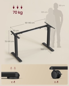 Σκελετός ρυθμιζόμενου γραφείου Vasagle Μαύρο 150x80x118 cm - Img 5