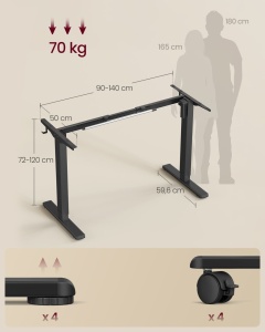 Σκελετός ρυθμιζόμενου γραφείου Vasagle Μαύρο 150x80x118 cm - Img 5