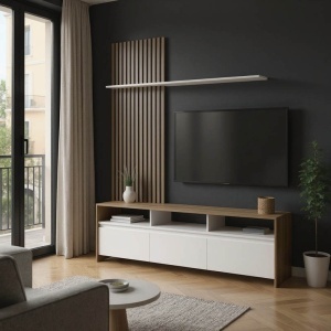 Σύνθεση TV Delfina, Λευκό, 190x40x199.5 cm