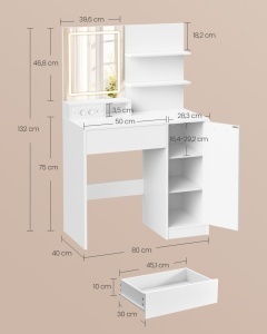 Τουαλέτα μακιγιάζ Vasagle Λευκό 80x40x132.5 cm - Img 5