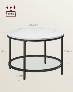 Τραπεζάκι σαλονιού Λευκό Vasagle 65x65x46 cm - Img 5