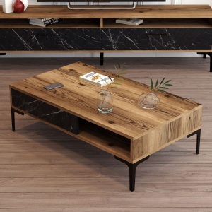 Τραπεζάκι σαλονιού Istanbul - Walnut, Μαύρο Marble - Img 2