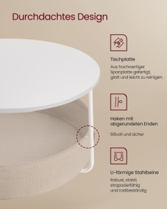 Τραπεζάκι σαλονιού Vasagle Λευκό 75x75x45 cm - Img 5