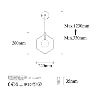 Φωτιστικό Τοίχου Geometri, Μαύρο, 22x15x119 cm - Img 7