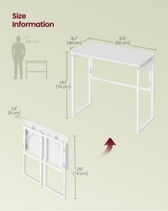 Birou Vasagle, Barnet, Alb, 80.0x40.0x74.0 cm - Img 4