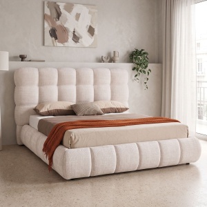 Cadru de pat dublu cu spatiu de depozitare Abena, Ecru, 224x184x108 cm