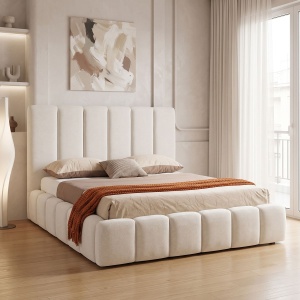 Cadru de pat dublu cu spatiu de depozitare Ferena, Ecru, 226x179x125 cm