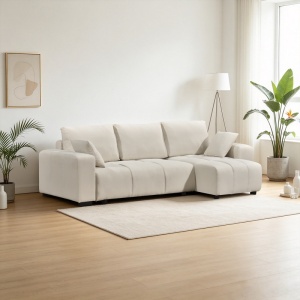 Coltar extensibil cu spatiu de depozitare Belda, Crem, 138x246x82 cm