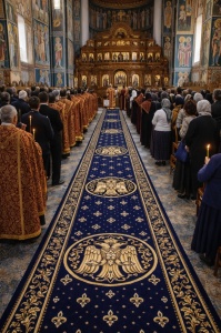 Covor biserica Traversa, Lotos, Albastru, 80x2400 cm, Delta 15032 810
