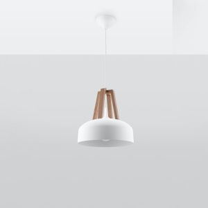 Lustra suspendata Casco din lemn, Alb 30x30x85 cm - Img 2