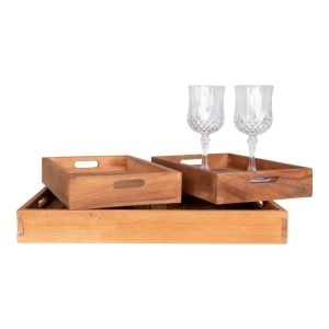 Set 3 piese Tavi decorative Faro, Teak, 39x29x5 cm