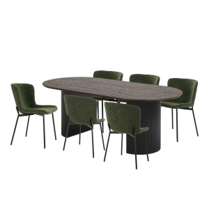 Set 7 piese Masa dining si scaune Boavista, Maro inchis, 210x59x75 cm - Img 2