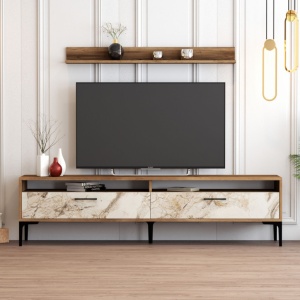 Έπιπλο TV Istanbul-Walnut, Λευκό Marble