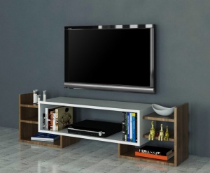 Έπιπλο TV Sema-Λευκό, Walnut