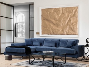 Αριστερός Γωνιακός Καναπές Frido Navy Blue 190x308x92 cm