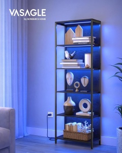 Βιβλιοθήκη με φωτισμό LED Vasagle, Μαύρο, 60x30.3x178 cm - Img 7