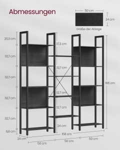 Βιβλιοθήκη Vasagle Μαύρη 158x24x164.6 cm - Img 7
