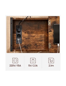 Βοηθητικό τραπεζάκι Vasagle, Rustic Καφέ, με πρίζα, LET311B01, 60x31x60 cm - Img 6