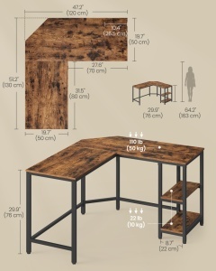 Γωνιακό γραφείο Vasagle Καφέ 130x120x74.7 cm - Img 7