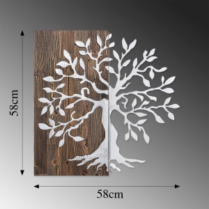 Διακοσμητικό Τοίχου από Ξύλο και Μέταλλο Tree, Καρυδί, 58x58 cm - Img 6