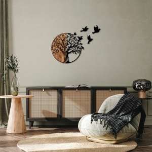 Διακοσμητικό Τοίχου από Ξύλο και Μέταλλο Tree And Birds, Μαύρο, 92x3x71 cm - Img 3