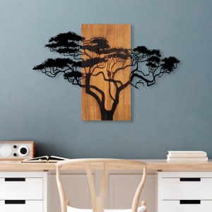Διακοσμητικό Τοίχου από Ξύλο και Μέταλλο Acacia Tree, Καρυδί, 90x58 cm