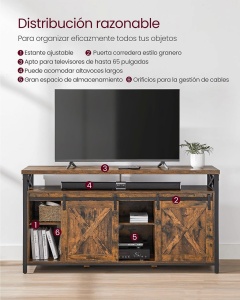 Έπιπλο TV, Vasagle, Καφέ-Μαύρο, 147x40x76 cm - Img 6