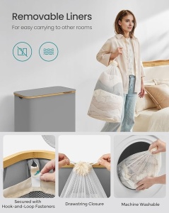 Καλάθι απλύτων Γκρι Songmics 60x38.5x70.5 cm - Img 5