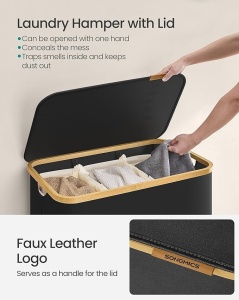 Καλάθι απλύτων Μαύρο Songmics 60x38.5x70.5 cm - Img 4