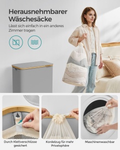 Καλάθι απλύτων Songmics Γκρι 52x38.5x70.5 cm - Img 5
