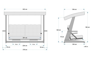 Κούνια Κήπου 3 Θέσεων Luna Deluxe 2600, Ανθρακί, 260x200x195 cm - Img 14