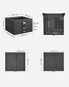 Κουτί κοσμημάτων, Songmics, Γκρι, 23.1x20.3x13.9 cm - Img 6