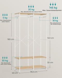 Κρεμάστρα Songmics Μπεζ 94.5x40x180 cm - Img 6