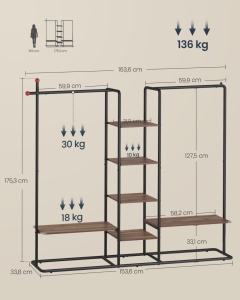 Κρεμάστρα SONGMICS HOME Natural 33.8x163.6x175.3 cm - Img 5