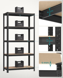 Μεταλλική ραφιέρα Μαύρο Songmics 90x40x180 cm - Img 5